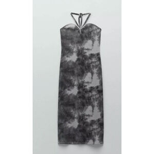 Women's Zara Black White Tie-Dye Bodycon Summer Resort Beach Dress Size L